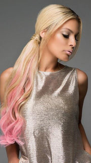 23" COLOR SPLASH PONY by Hairdo in 14/88H/PINK | Dark Blonde Evenly Blended with Pale Blonde Highlights, Tipped with Pink