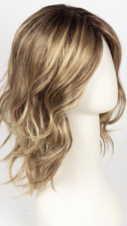 LIGHT-BERNSTEIN-ROOTED 20.27.12 | Light Auburn, Light Honey Blonde, and Light Reddish Brown blend and Dark Roots Edit alt text