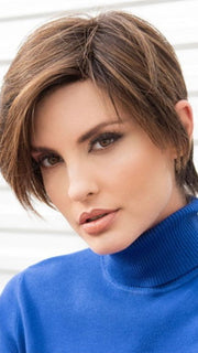 BILLIE by Envy in AMARETTO CREAM | Dark Brown roots with overall Medium Brown base with Honey Blonde highlights