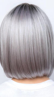SMOKY-GRAY-R | Dark Roots blended to medium Gray with Silver Highlights and Blue Undertones