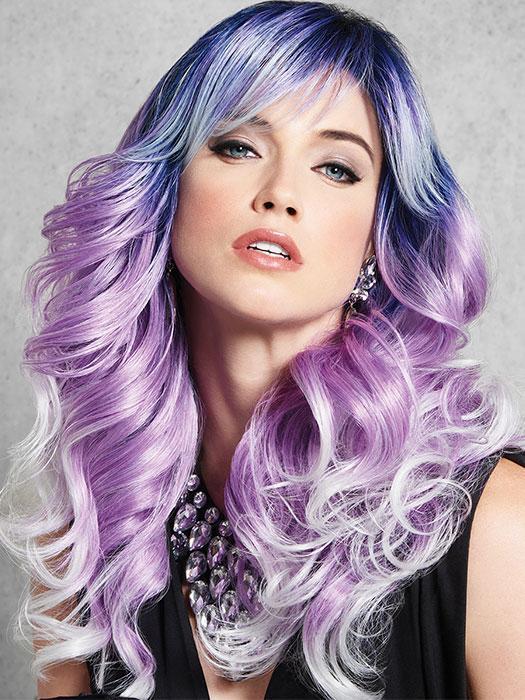 Melt hearts in this cool toned color combo. Long-rooted waves boldly go from midnight blue to purple that fades into white lilac.