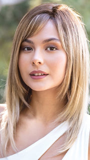 ARDEN by Amore in MELTED-CARAMEL | Warm and Rich Brown Root Melting into Golden Caramel Blond and Natural Medium Blond Tips