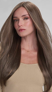 AVERY by Jon Renau in 8RH14 HOT COCOA | Medium Brown with 33% Medium Ash Blonde Highlights