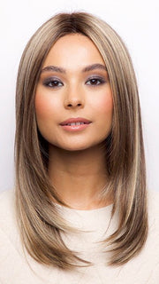 BLAIR by Rene of Paris in BRONZE-HAZELNUT-R | Dark Brown Root with a blend of Warm Blonde, Cool Light Blonde and Dark Brown