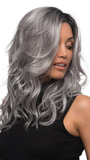 BLAZE by Estetica in CHROMERT1B | Gray and White with 25% Medium Brown Blend and Off-Black Roots