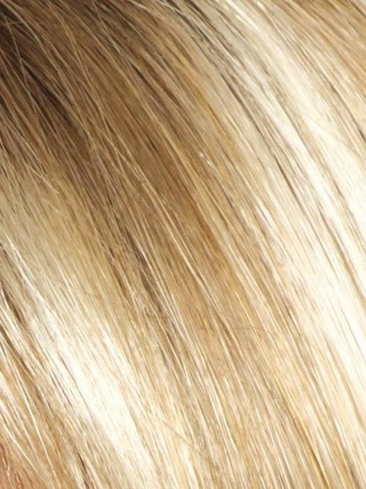 CREAMY-TOFFEE-LR | Light Platinum Blonde blended with Light Honey Blonde and Dark Brown Roots