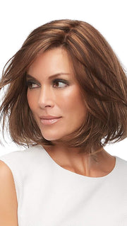 The monofilament top is hand-tied and creates multi-directional parting while providing the appearance of natural growth. This long bob is flattering for all ages and all face shapes
