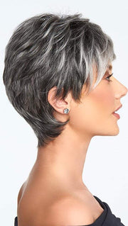 The slightly angled fringe can be worn onto the face or swept away while the razor cut nape creates a soft clean look in the back