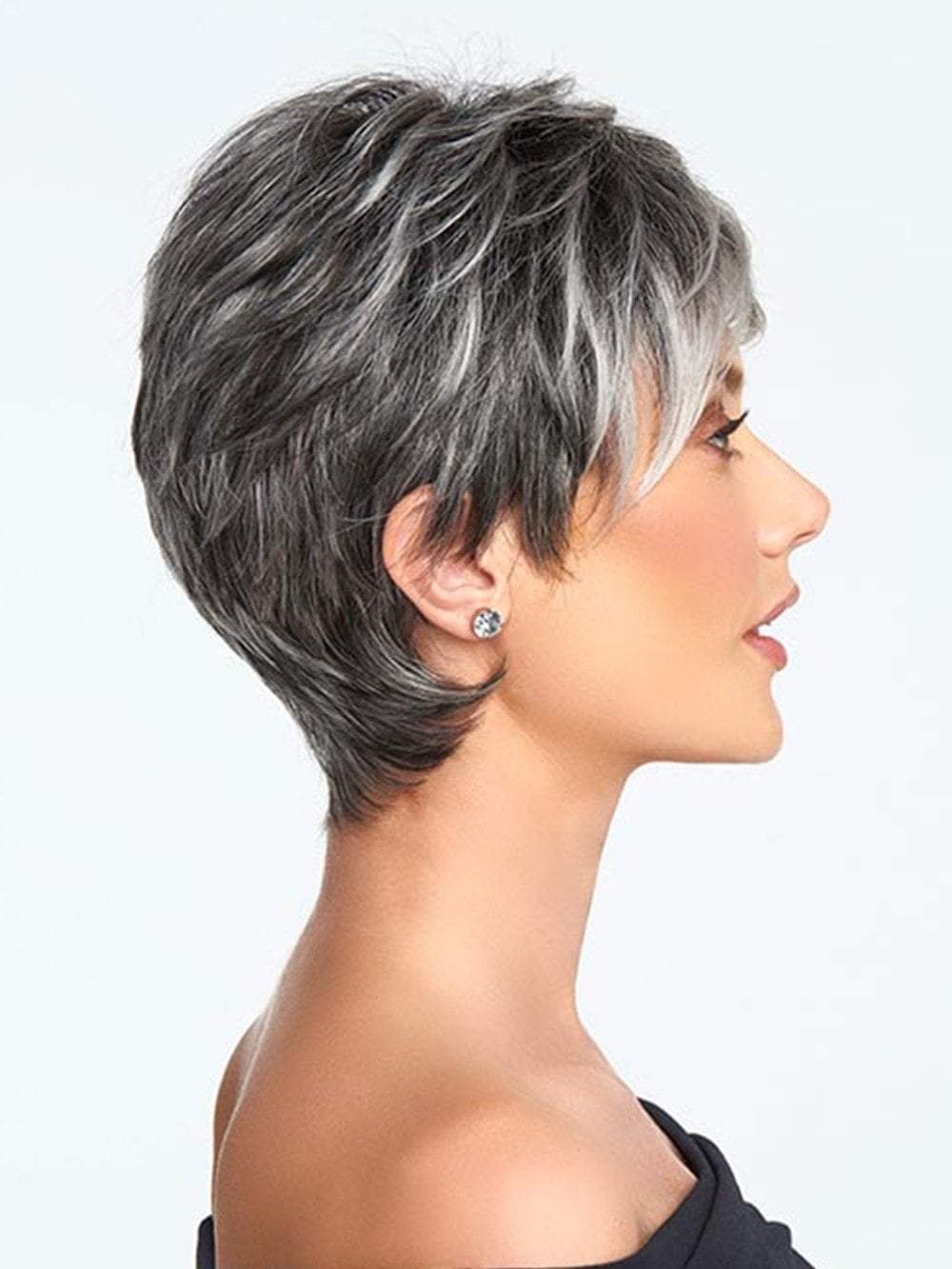 The slightly angled fringe can be worn onto the face or swept away while the razor cut nape creates a soft clean look in the back
