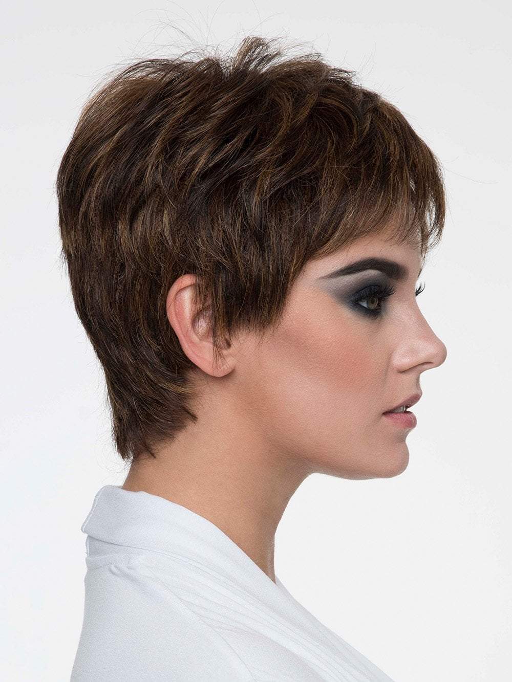 Always be in style with her classic pixie cut and sassy, piecey bangs