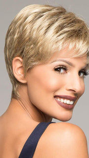 AIR by Ellen Wille in SANDY-BLONDE-ROOTED = Medium Honey Blonde, Light Ash Blonde, and Lightest Reddish Brown blend with Dark Roots