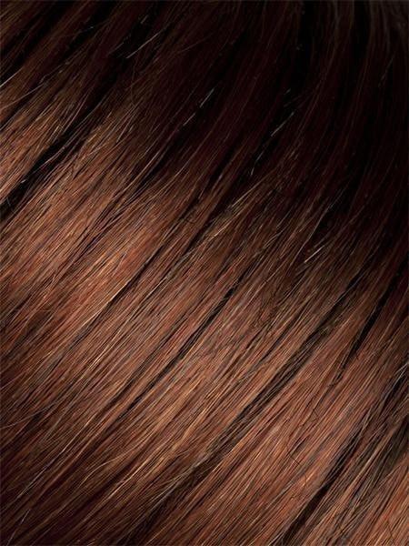 Color Auburn-Rooted = Dark Auburn, Bright Copper Red, and Warm Medium Brown blend with Dark Roots