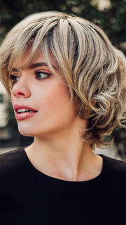 FLAIR MONO by ELLEN WILLE in SANDY BLONDE ROOTED | Medium Honey Blonde, Light Ash Blonde, and Lightest Reddish Brown blend with Dark Roots