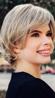 FLAIR MONO by ELLEN WILLE in SANDY BLONDE ROOTED | Medium Honey Blonde, Light Ash Blonde, and Lightest Reddish Brown blend with Dark Roots
