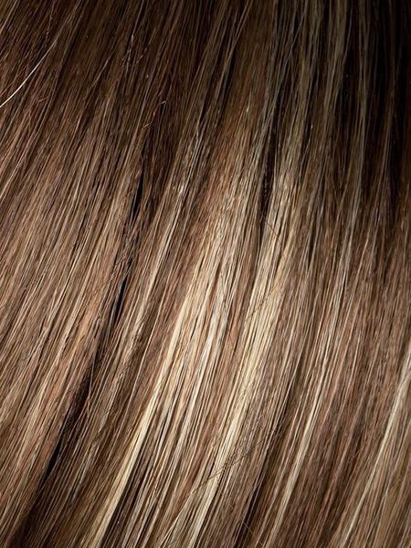LIGHT-BERNSTEIN-ROOTED | Light Auburn, Light Honey Blonde, and Light Reddish Brown blend and Dark Roots