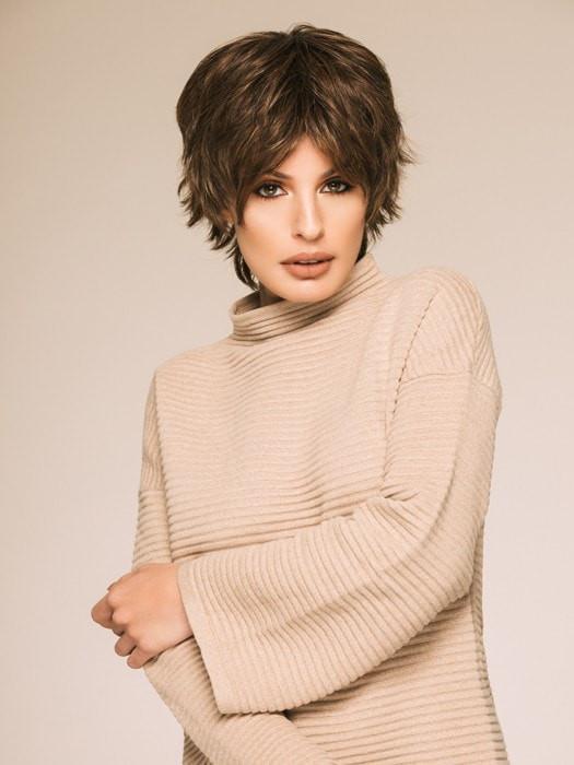 This trendy short wig features a monofilament crown.