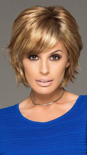 DELANEY by Envy in GOLDEN NUTMEG | Medium Brown roots with overall Warm Cinnamon base and Golden Blonde highlights