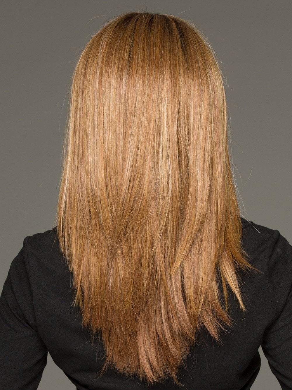GOLDEN NUTMEG | Medium Brown roots with overall Warm Cinnamon base and Golden Blonde highlights (This piece has been styled and straightened)