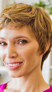 FIONA by ENVY in TOASTED SESAME | Medium Brown roots with overall Warm Cinnamon base and Golden Blonde highlights