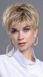 ELAN by Ellen Wille in SANDY-BLONDE-ROOTED 22.20.25 | Light Neutral Blonde, Light Strawberry Blonde, and Lightest Golden Blonde blend with Dark Shaded Roots