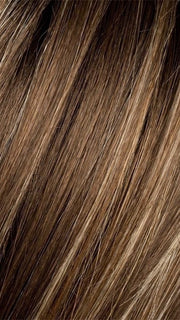 TOBACCO ROOTED | Medium Brown base with Light Golden Blonde highlights and Light Auburn lowlights and Dark Roots