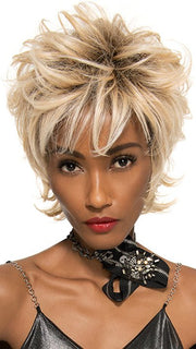 EXCITE by TressAllure in 24/102/R12 | Gold Blonde with Platinum highlights with Gold Brown roots