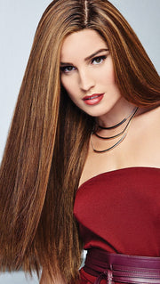 GLAMOUR AND MORE by RAQUEL WELCH in SS8/29 SHADED HAZELNUT | Rich Medium Brown Evenly Blended with Ginger Blonde Highlights with dark roots