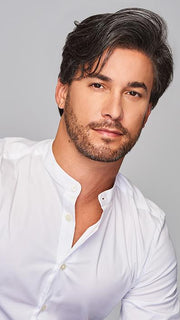 This low-density style has a hand-tied cap