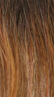 HONEY BROWN-R | Dark Roots on a warm medium brown base with Auburn and Honey Highlights