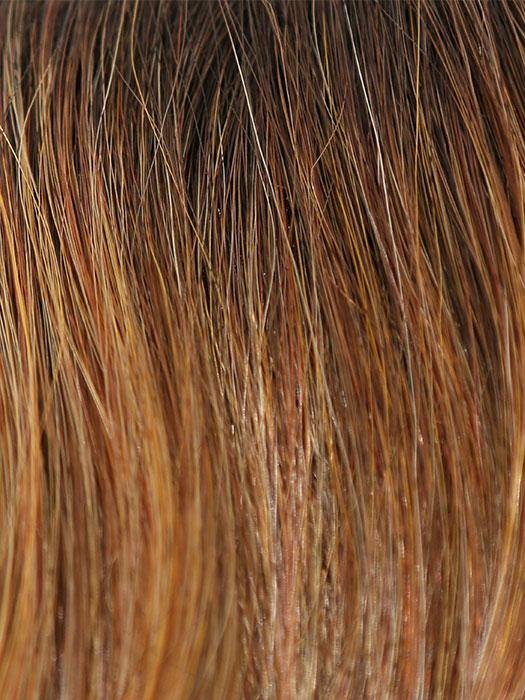 HONEY BROWN-R | Dark Roots on a warm medium brown base with Auburn and Honey Highlights