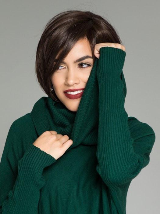 A chin-length, angled bob with a side bang and tapered neckline