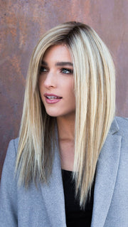12FS8 | Light Gold Brown, Light Natural Gold Blonde and Pale Natural Gold-Blonde Blend, Shaded with Medium Brown (This piece has been styled and straightened)