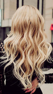 KIM by JON RENAU in 27T613S8 | Medium Natural Red-Gold Blonde and Pale Natural Gold Blonde Blend and Tipped, Shaded with Medium Brown (This piece has been styled and curled)