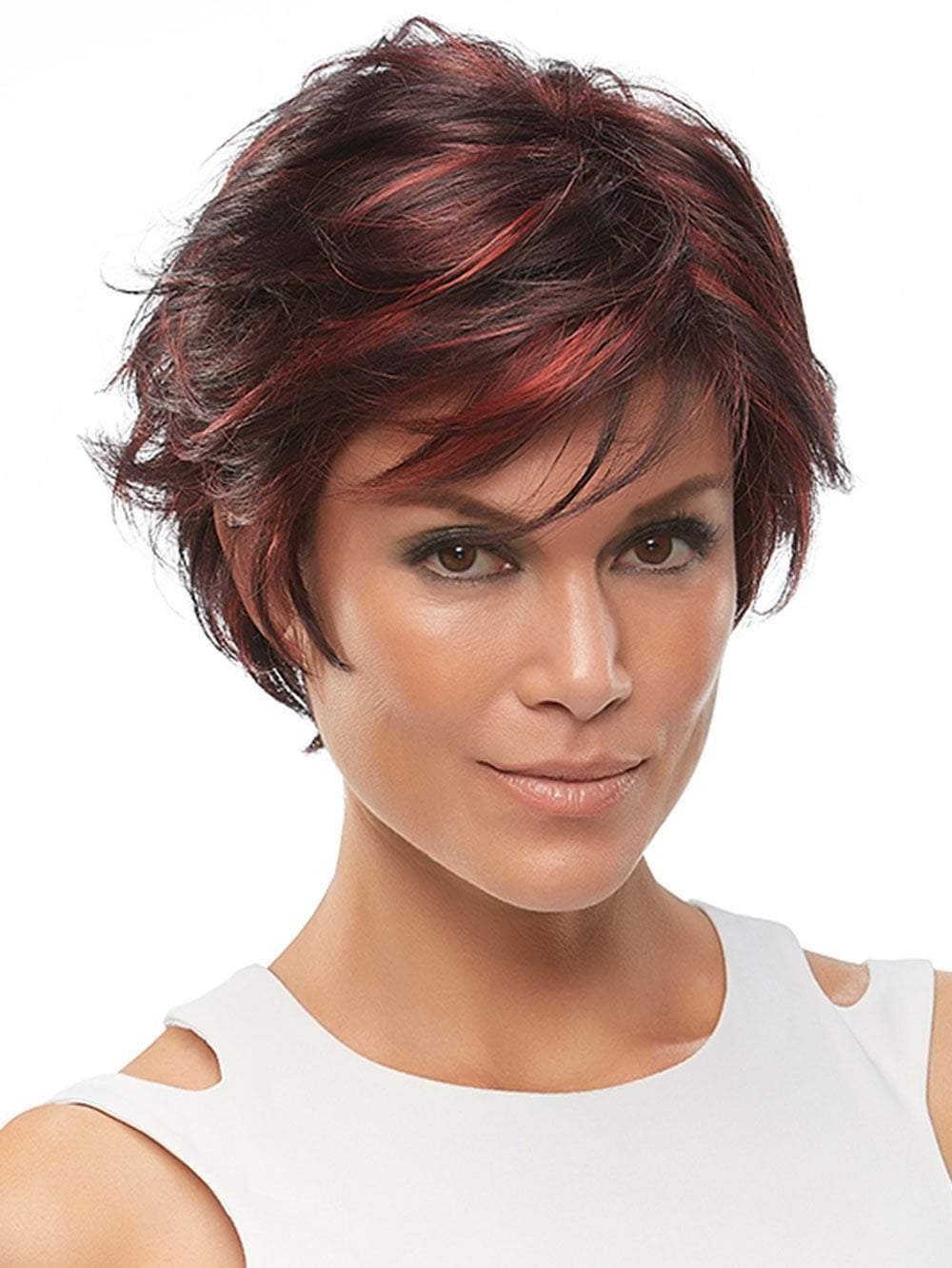 Short, layered, and voluminous synthetic wig with rounded layers