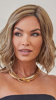 CASHMERE-BROWN-SR | Slightly Rooted Medium Beige Brown base with woven Velvet Blonde Highlights