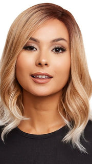 PANACHE WAVEZ by Rene of Paris in MELTED-MARSHMALLOW | Subtly Warm Dark Sandy Blonde Blend with Medium Brown Roots and Light Ash Blonde Tips and Highlights