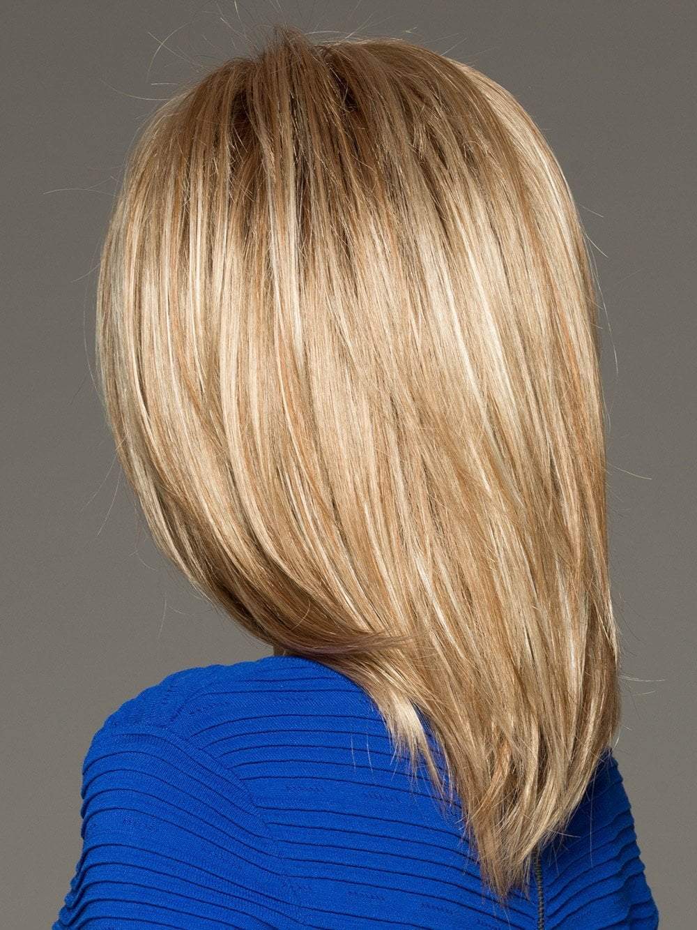 JACKSON by NORIKO in SUGAR CANE R | Rooted Platinum Blonde and Strawberry Blonde evenly blended base with Light Auburn highlight