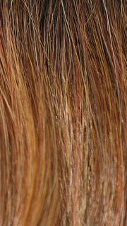HONEY-BROWN-R | Dark Roots on a warm medium brown base with Auburn and Honey Highlights