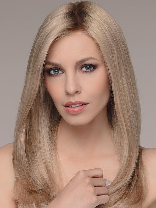 EMOTION by ELLEN WILLE in SANDY BLONDE ROOTED | Medium Honey Blonde, Light Ash Blonde, and Lightest Reddish Brown blend with Dark Roots
