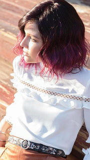 EVANNA MONO by Amore in PLUMBERRY-JAM-LR | Medium Plum with Long, Dark roots with mix of Red and Fuchsia