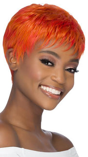 A feathered cut wig with short layers