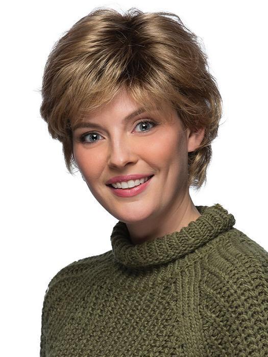 FINN by ESTETICA in R24/18BTRT8 | Light ash brown blended and tipped with medium gold blonde highlights with medium gold brown roots.