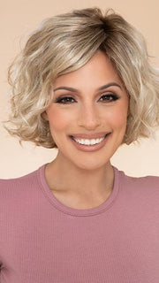 TURN by ELLEN WILLE in CHAMPAGNE ROOTED | Light Beige Blonde, Medium Honey Blonde, and Platinum Blonde blend with Dark Roots
