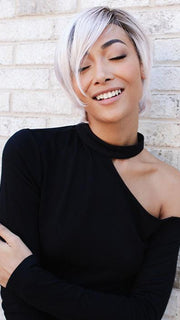 Gabrielle by Jon Renau in FS60/PKS18 FROST | Pure White with Pink Blended. Shaded with Dark Natural Ash Blonde