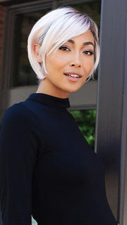 Gabrielle by Jon Renau in FS60/PKS18 FROST | Pure White with Pink Blended. Shaded with Dark Natural Ash Blonde