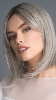 HIGH HEAT MID STRAIGHT TOPPER by Rene of Paris in SILVER-BROWN-MR | Micro Root that transcends into Silver, Grey and Honey Brown Tones