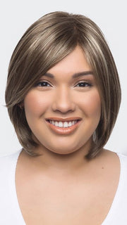SYBIL by Amore in CASHMERE-BROWN-SR | Slightly Rooted Medium Beige Brown base with woven Velvet Blonde Highlights