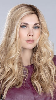 SAHARA BEIGE ROOTED 26.25.20 | Light and Lightest Golden Blonde with Light Strawberry Blonde Blend and Shaded Roots | The style pictured has been styled wavy
