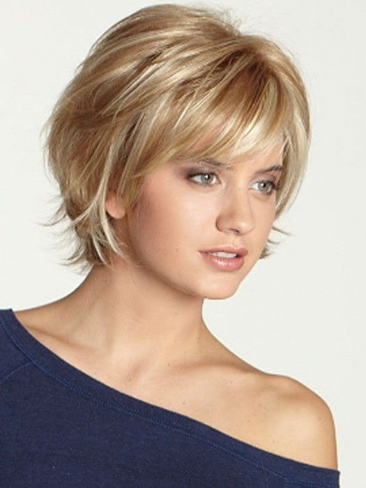 Monofilament top allows this short wig to be brushed and parted several ways.