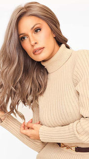 Roxie in SELFIE MODE by RAQUEL WELCH in color RL38 SMOKED WALNUT | Light Brown with 50% Gray